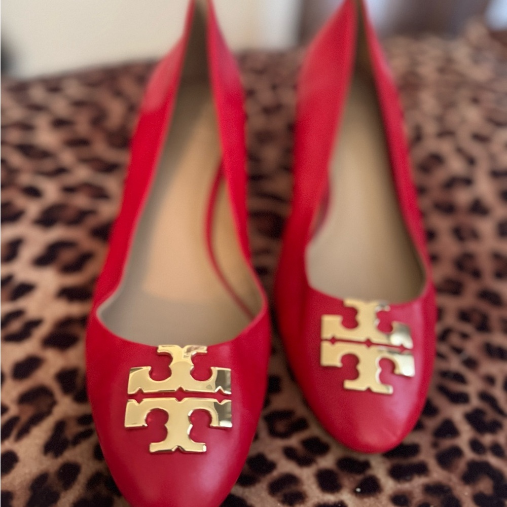 Tory Burch Red Heels with Gold Accent